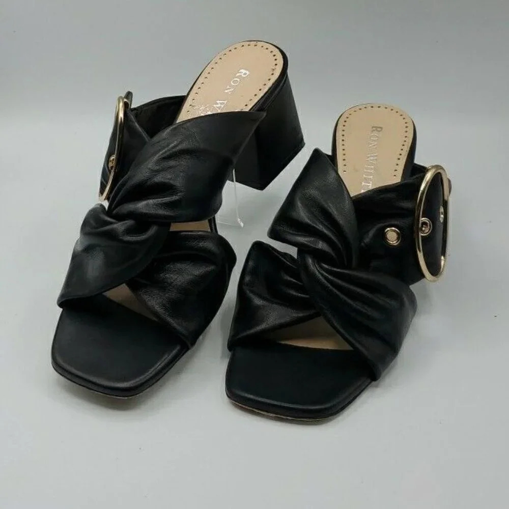 Ron White Black Willow Napa Twist Buckle Sandals Size 37.5 (7 US) $475.00